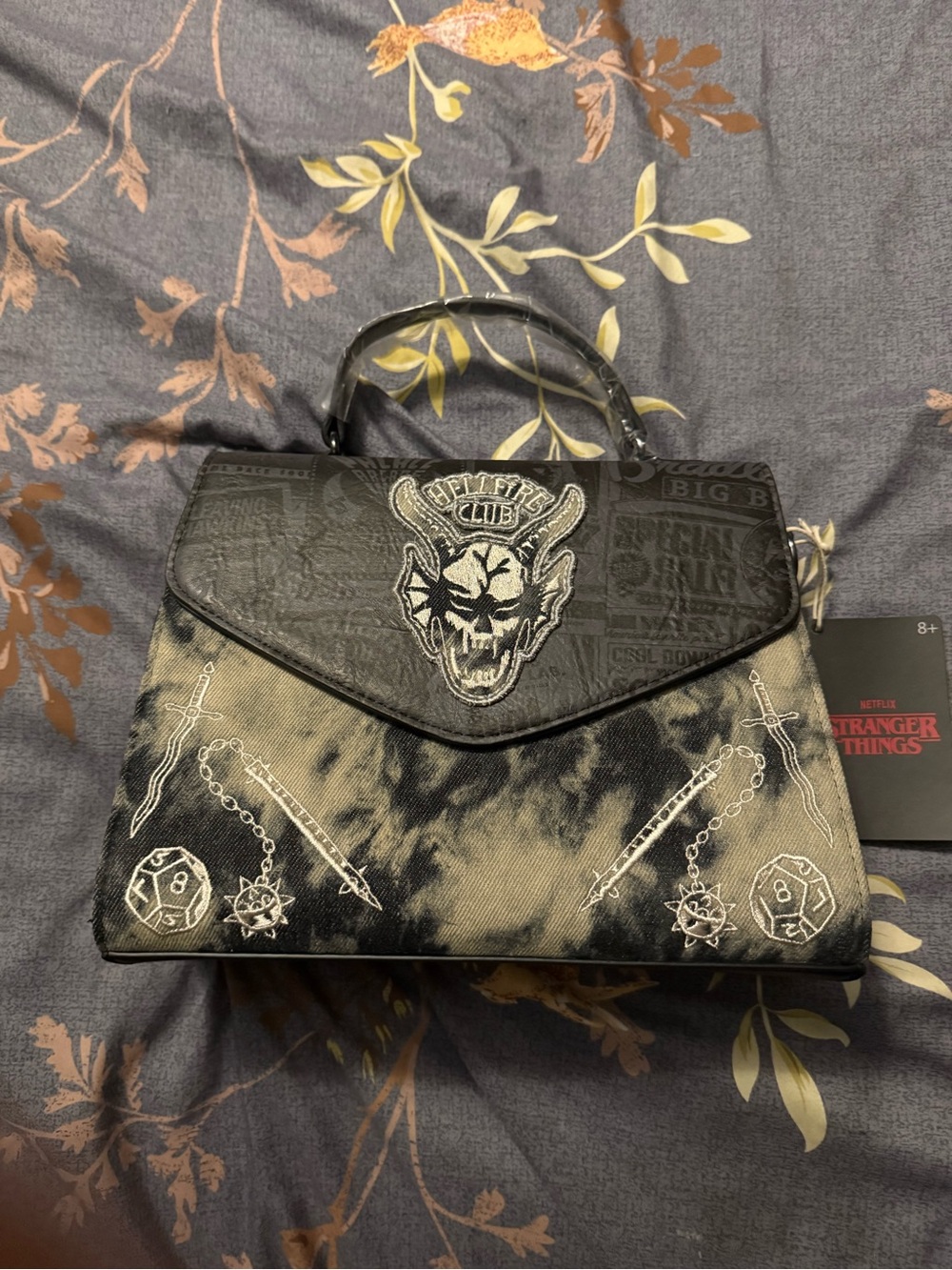Stranger Things Loungefly- Black & Gray Tie-Dye Skull Crossbody Bag